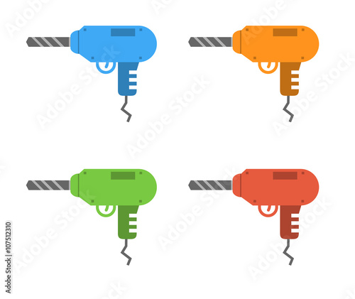 Colored flat drill icon. Vector set symbol drill.