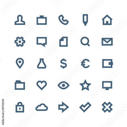 Bold outline vector icon set - business, office, money and contacts symbols on the white background