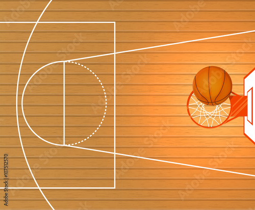Vector banner, basketball court, a ball in basket
