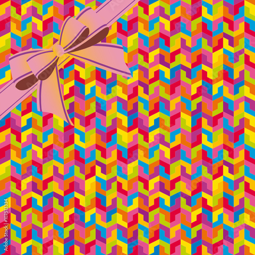 Abstract colorful geometric seamless pattern background whis ribbon. Vector file layered for easy manipulation and coloring.