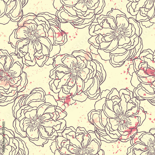 Spring Rampage seamless vector pattern. Rock version of blooming peony for textile, stationary, scrapbook paper and web.