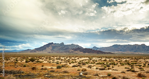 panoramic view of the mojave desert under a cloudy sky photo
