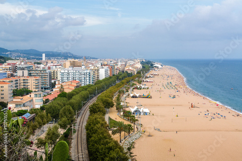 Cloudy view of beach of Calella near Barcelona, Spain.