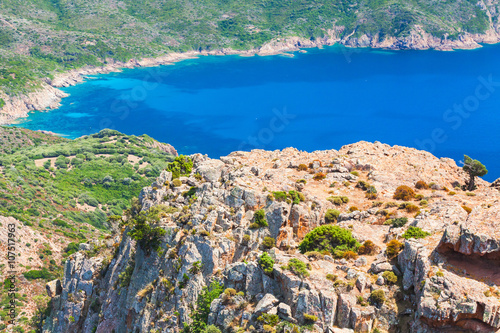 Coastal Rocks and sea in summer day, Corsica