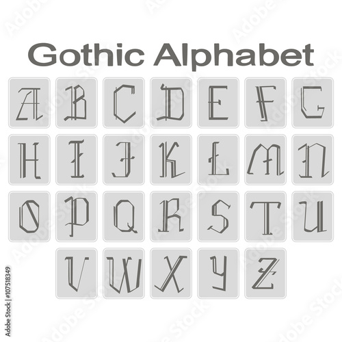 Set of monochrome icons with gothic alphabet for your design
