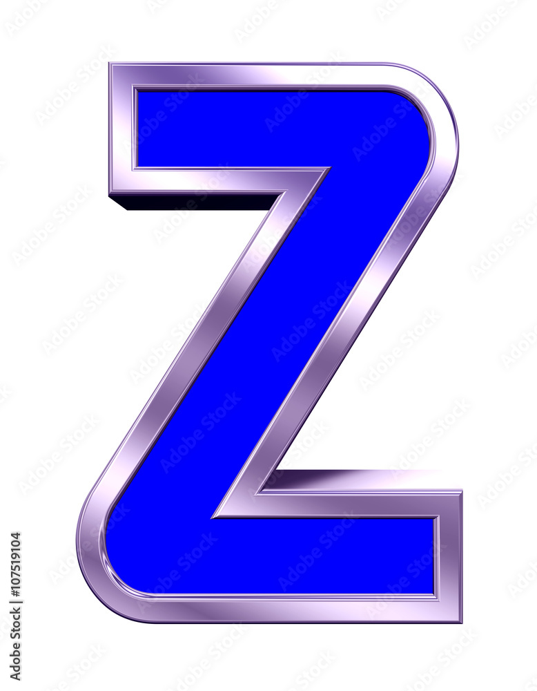 One letter from blue with shiny frame alphabet set, isolated on white. 3D illustration. One letter from blue with shiny frame alphabet set, isolated on white. 3D illustration.