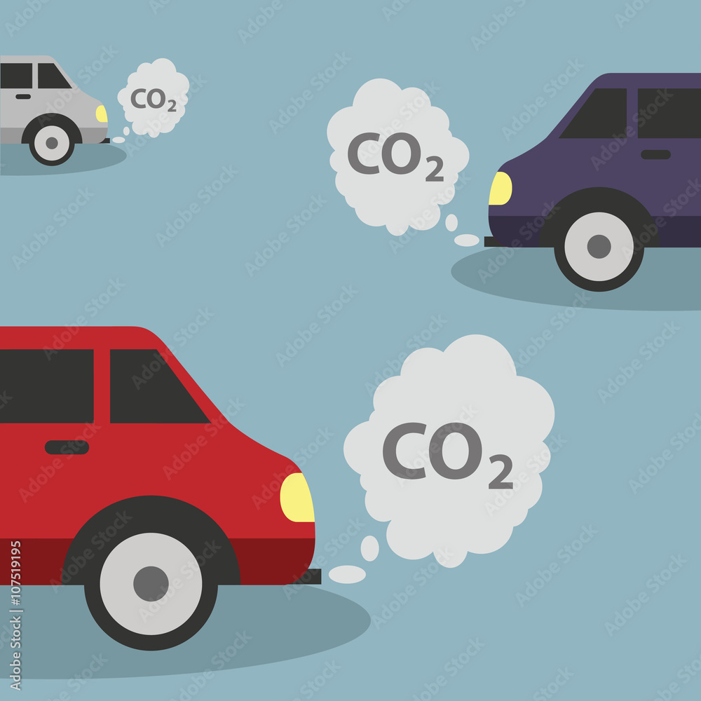Cars emits CO2, carbon dioxide. Concept of smog, pollutant, damage, contamination, garbage, combustion products. Cars emits CO2, carbon dioxide. Concept of smog, pollutant, damage, contamination, garbage, combustion products.