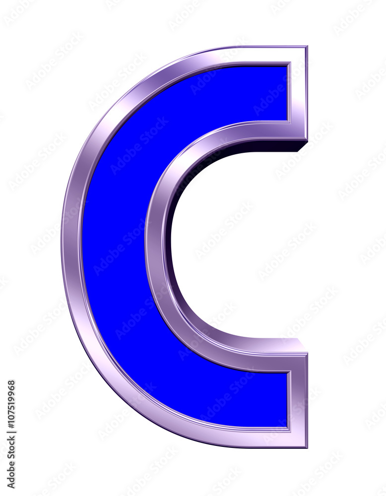 One letter from blue with shiny frame alphabet set, isolated on white. 3D illustration. One letter from blue with shiny frame alphabet set, isolated on white. 3D illustration.