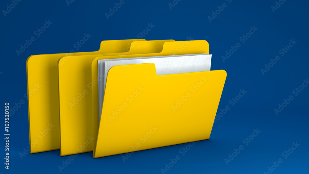Yellow file folder icon on blue background Yellow file folder icon on blue background