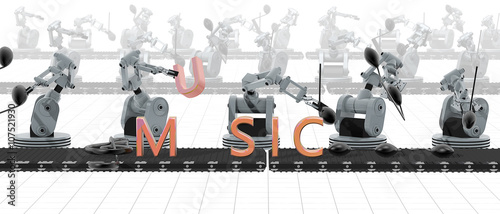 3D render van robots die muziek produceren photo