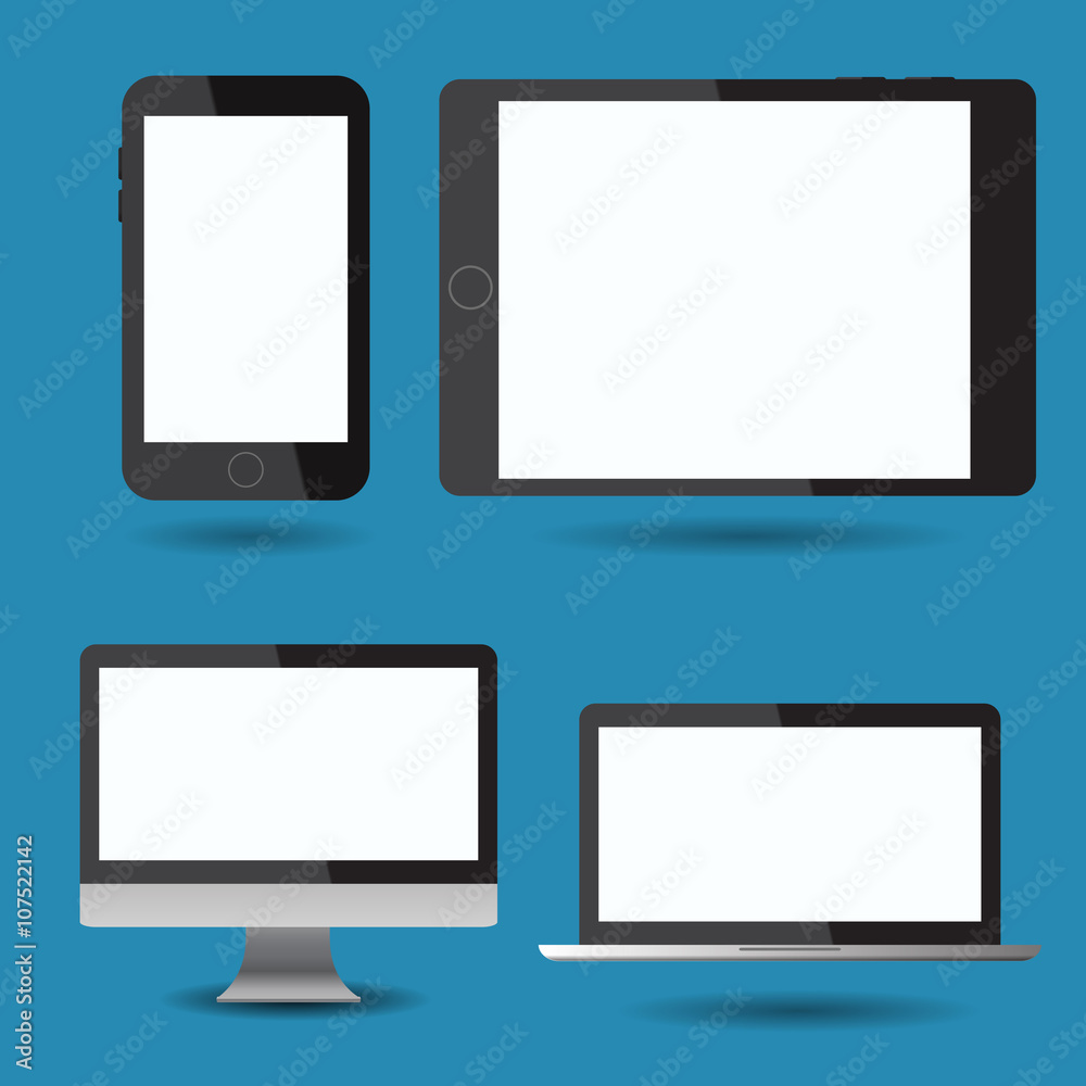 Set realistic monitors laptop tablet and phone vector illustrati Set realistic monitors laptop tablet and phone vector illustrati