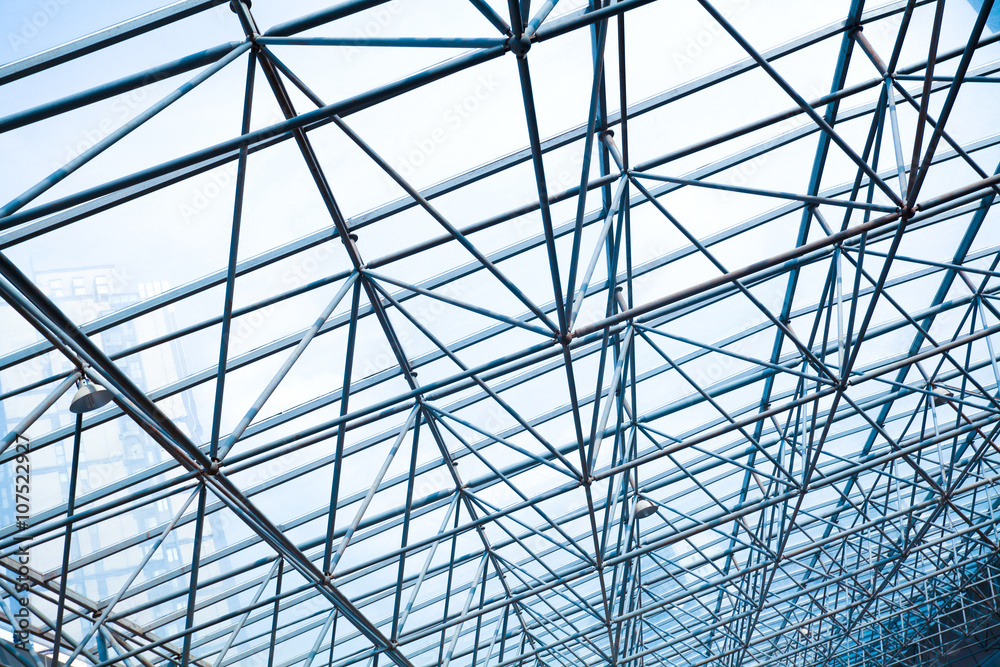Metal pillar structure of modern office architecture glass roof Metal pillar structure of modern office architecture glass roof