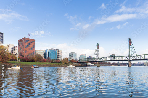 bridge over water and cityscape and skyline of portland