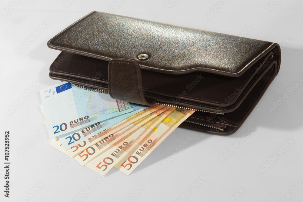 euro banknotes in leather purse euro banknotes in leather purse