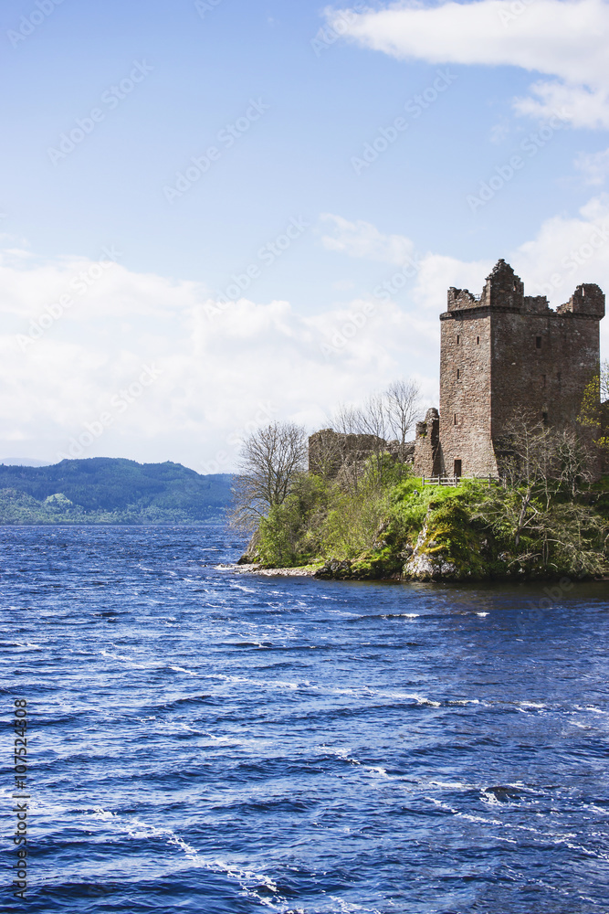 Grand Tower of Urquhart Castle in Loch Ness in Scotland
