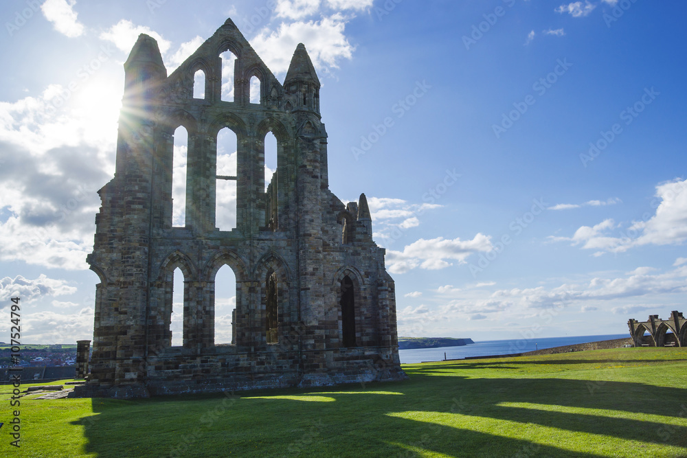 Whitby Abbey at sunset in North Yorkshire in England