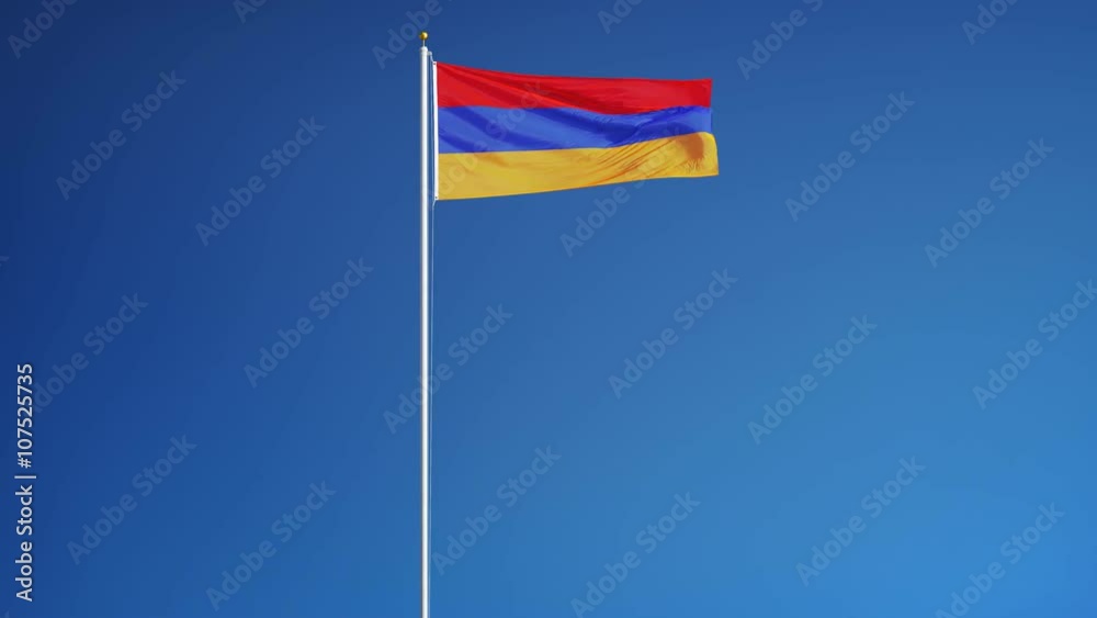 Armenia flag waving in slow motion against clean blue sky, seamlessly looped, long shot, isolated on alpha channel with black and white luminance matte, perfect for film, news, digital composition Armenia flag waving in slow motion against clean blue sky, seamlessly looped, long shot, isolated on alpha channel with black and white luminance matte, perfect for film, news, digital composition