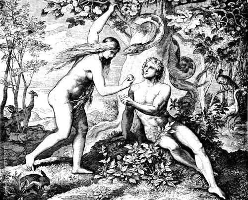 Canvas-taulu Adam & Eve Eat Forbidden Fruit 1) Sacred-biblical history of the old and New Testament