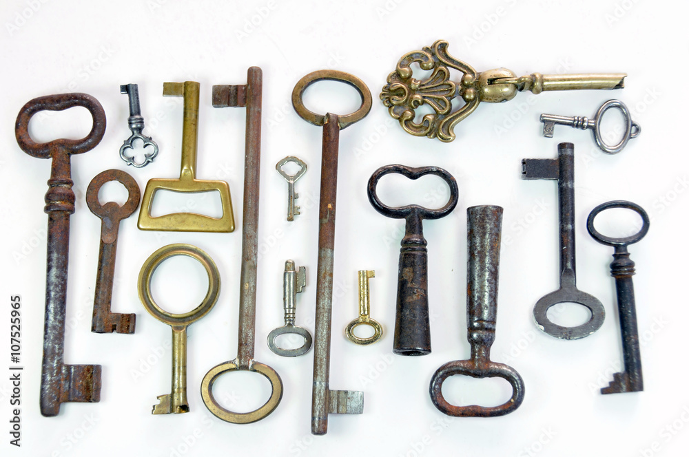 Collection of old keys, flat lay Collection of old keys, flat lay
