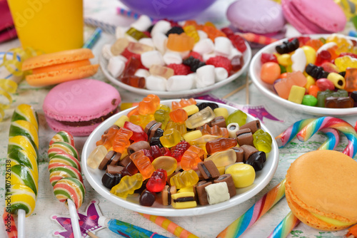 Colorful sweets and items for children's birthdays