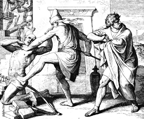 Moses kills the Egyptian 1) Sacred-biblical history of the old and New Testament. two Hundred and forty images Ed. 3. St. Petersburg, 2) 1873. 3) Russia 4) Julius Schnorr von Carolsfeld photo