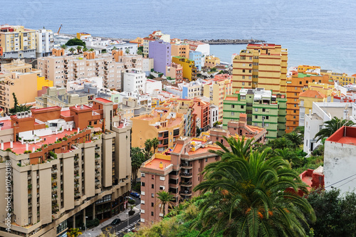 View of the colorful city of Santa Cruz located on the Atlantic coast of La Palma, Spain