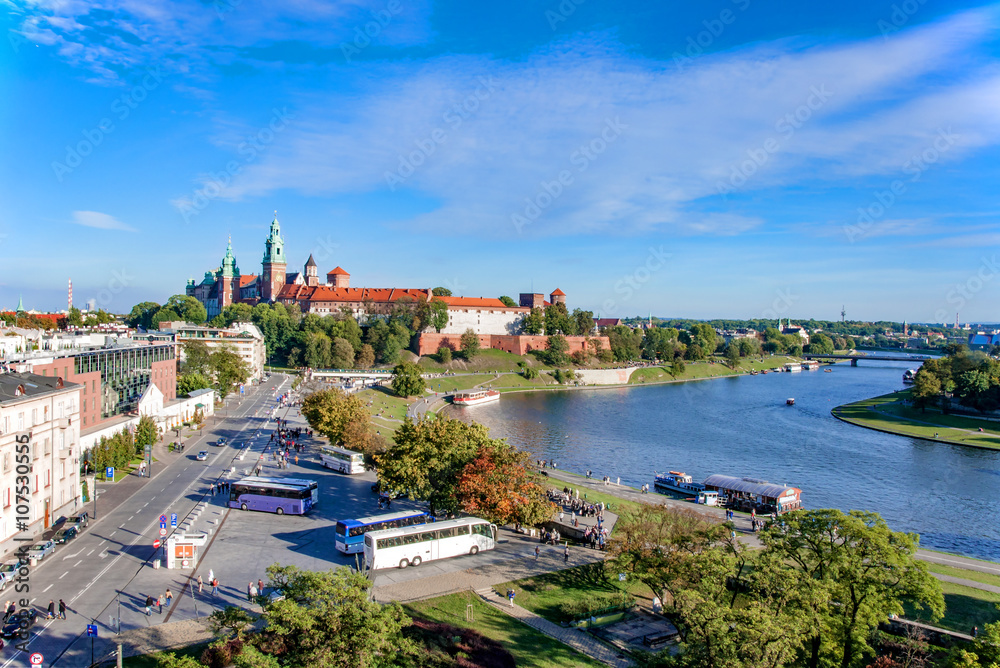 Krakow, Poland with Wawel castle and Vistula River