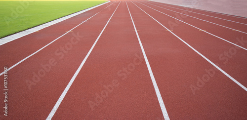 track running  Red treadmill in sport field. soft focus