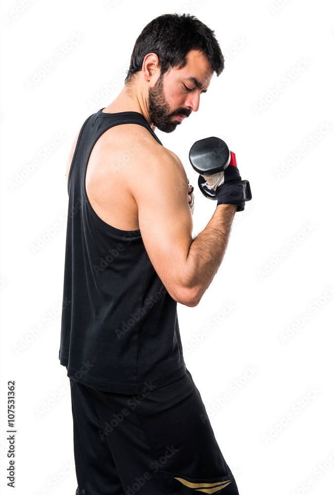 Sportman doing weightlifting