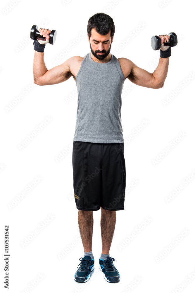Sportman doing weightlifting Sportman doing weightlifting