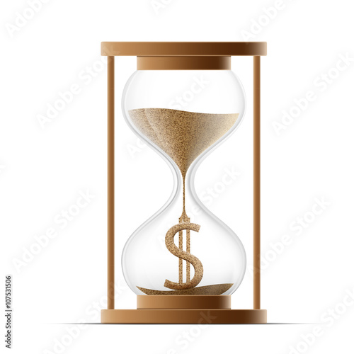 Hourglass with dollar sign. Costs money. Icon isolated on white