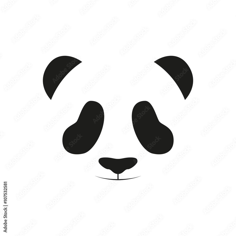 Fototapeta premium Baby panda face logo template. Baby panda face icon. Baby panda. Asian bear. Cute panda. Positive panda. Isolated panda head on white background. Panda head silhouette