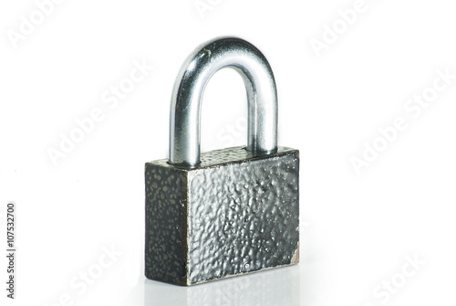  Metal padlock on white background-