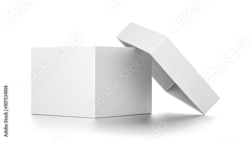 White open cube blank box with cover isolated on white background.