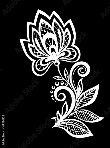 beautiful monochrome black and white flowers and leaves isolated.