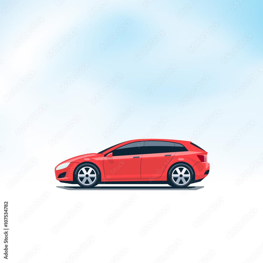 Isolated Red Car Hatchback Side View