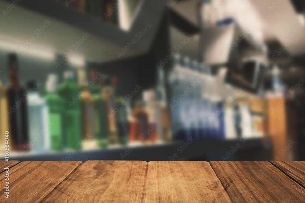 Composite image of bottles arranged on a shelf