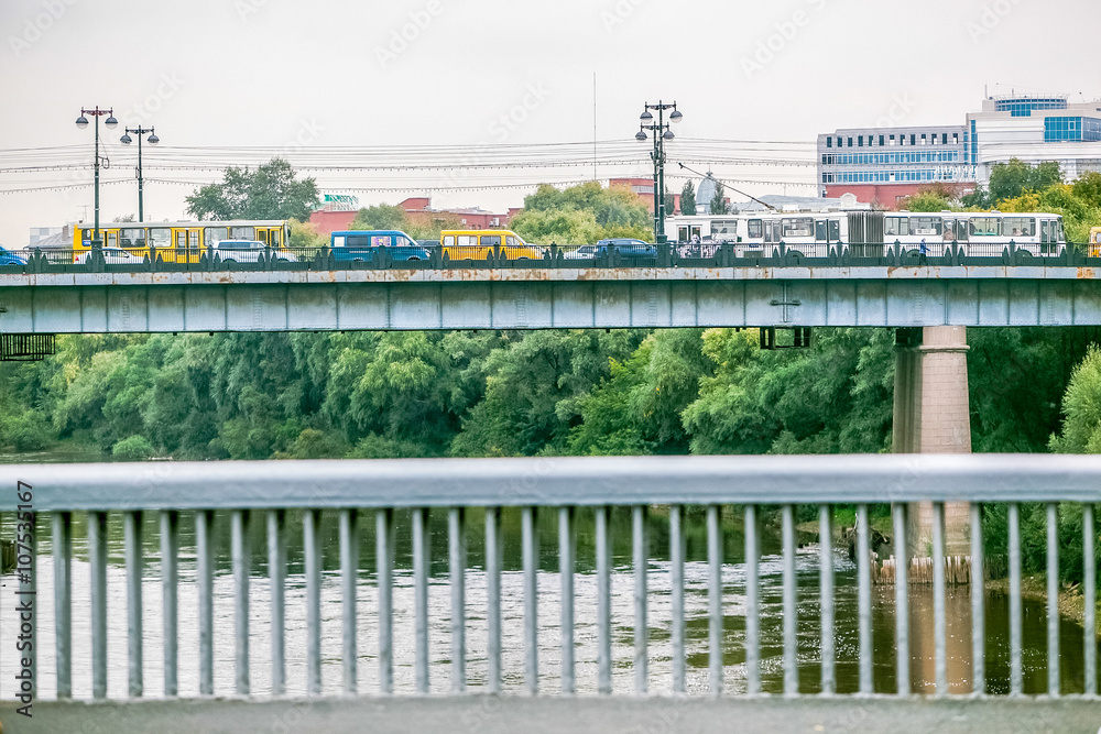 concrete bridge over the river industrial landscape