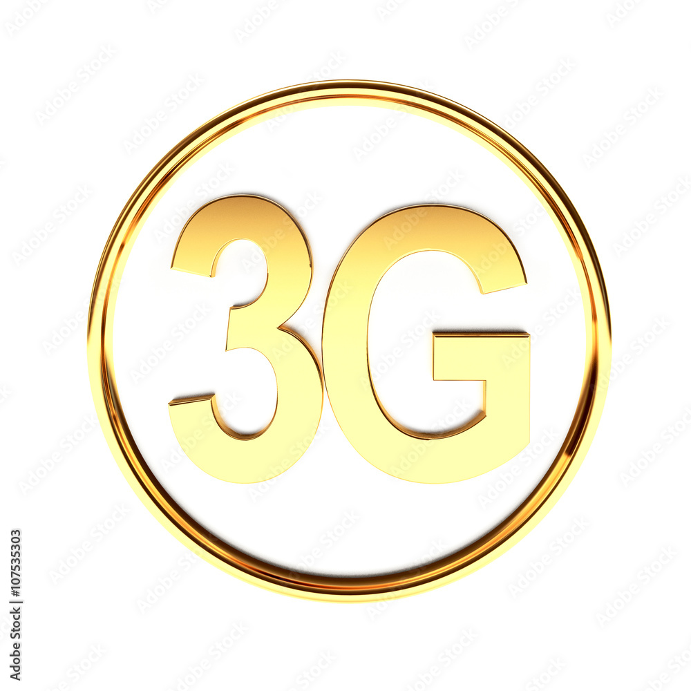 Golden icon with 3G symbol mobile wireless communication isolated on white background. Golden icon with 3G symbol mobile wireless communication isolated on white background.