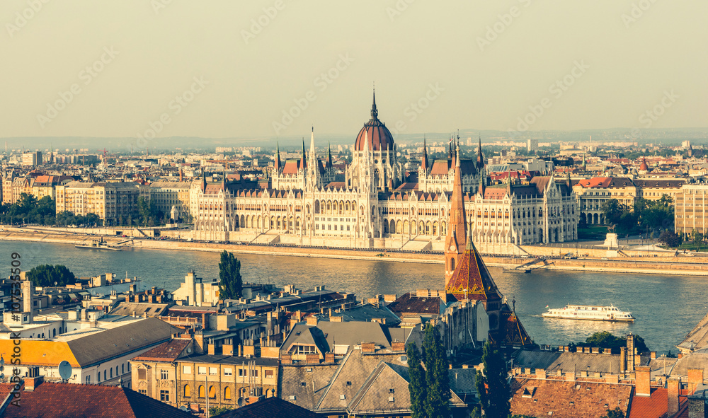 view from Fishermen Bastion on National Hungarian Parliament