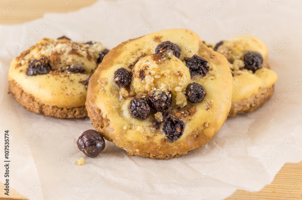 Homemade muffins with aronia and cranberries