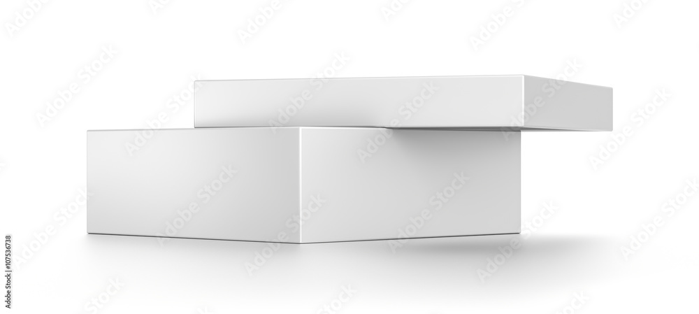 White open wide rectangle blank box with cover isolated on white background. White open wide rectangle blank box with cover isolated on white background.
