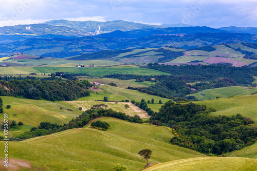 Tuscan landscape  fields and meadows near Volterra