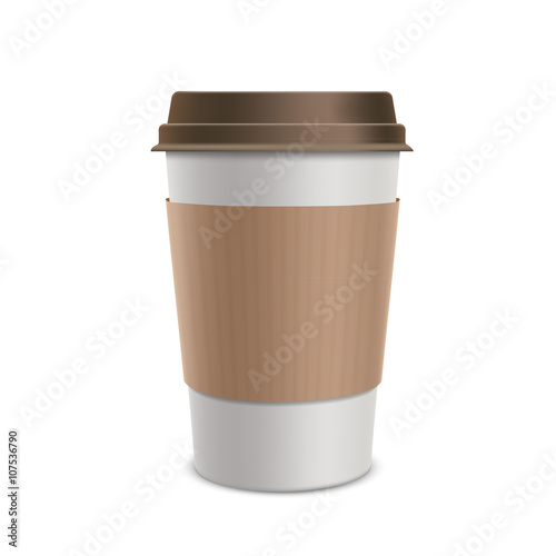 Plastic disposable cups of coffee. Design packaging. Isolated on