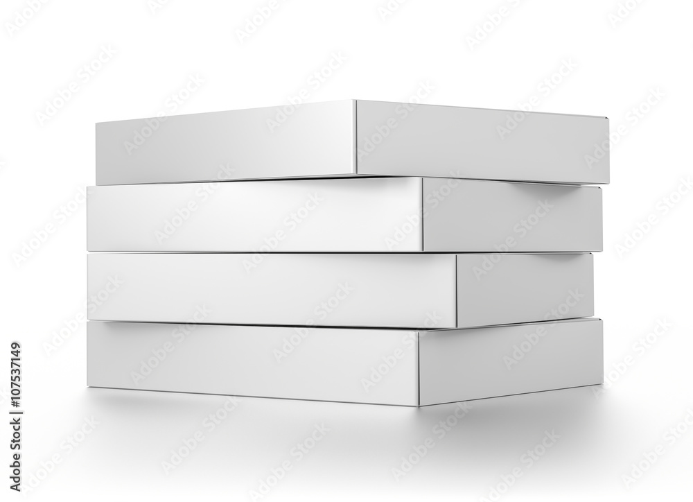 Group of white blank pizza boxes isolated on white background. Group of white blank pizza boxes isolated on white background.