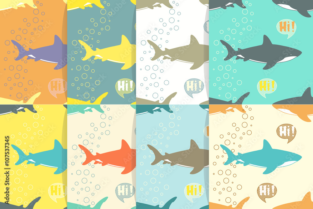Set of Seamless patterns with sharks.