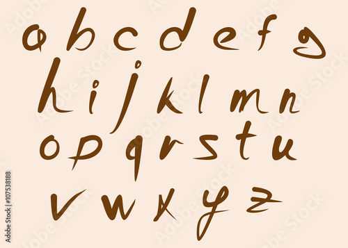 hand drawn grunge brown font, alphabet, vector