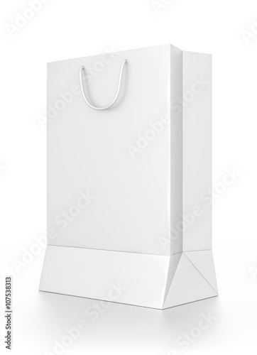 White tall rectangle blank bag isolated on white background.