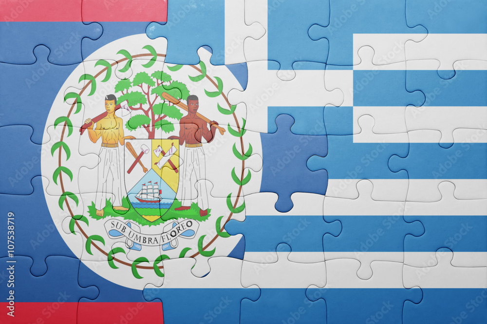 puzzle with the national flag of belize and greece