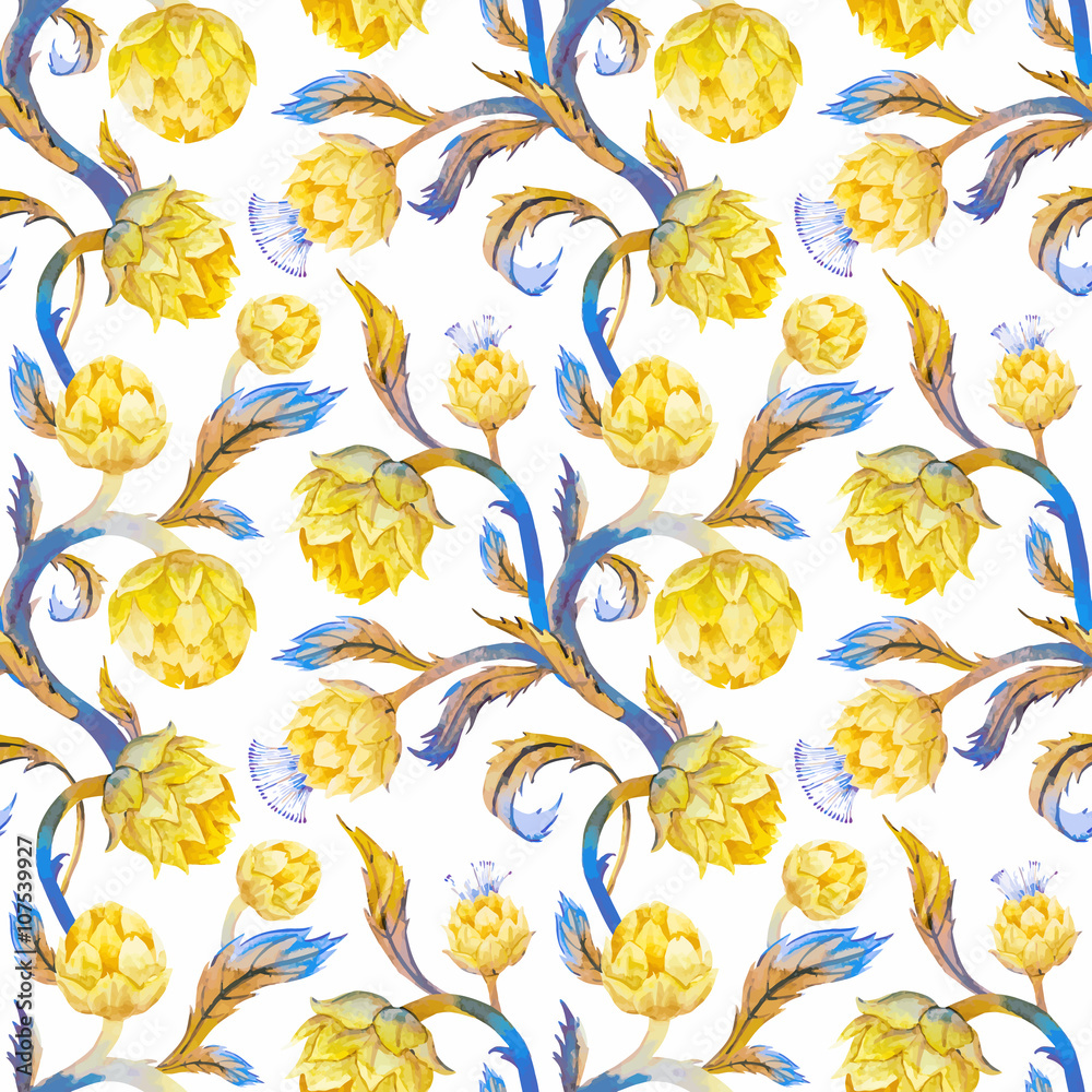 Watercolor art nouveau artichoke pattern Watercolor art nouveau artichoke pattern